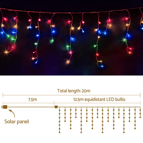 Another view of the 12.5m solar icicle lights, mains powered with a transformer.