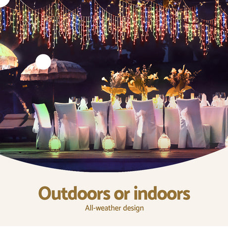 The 12.5m solar icicle lights shown again, mains powered with a transformer.