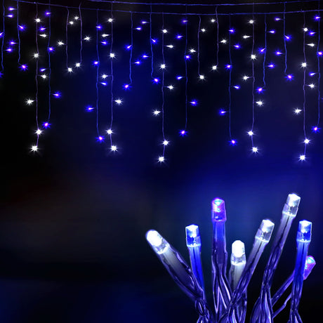 20m icicle lights, mains powered with a transformer.