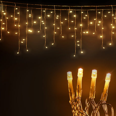 20m icicle lights, mains powered with a transformer.