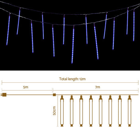 Another view of the 7m icicle meteor lights, mains powered with a transformer.