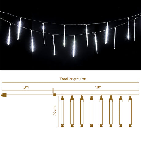 Another view of the 12m icicle meteor lights, mains powered with a transformer.