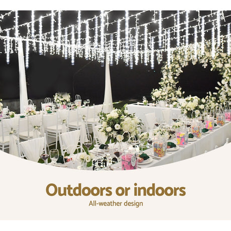 The 12m icicle meteor lights shown again, for indoor or outdoor use.