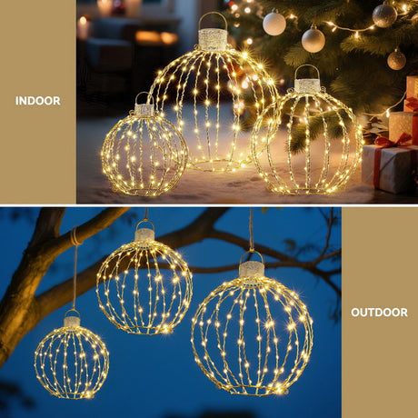 Another view of the three light-up balls, running on low voltage.