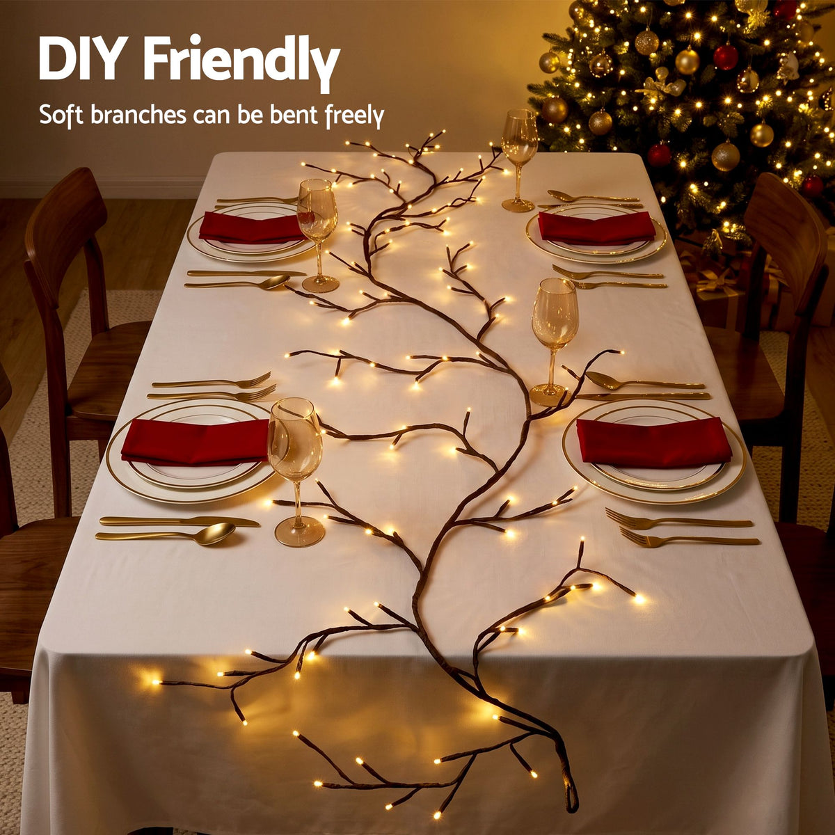 The willow vine branch lights shown again, USB powered.