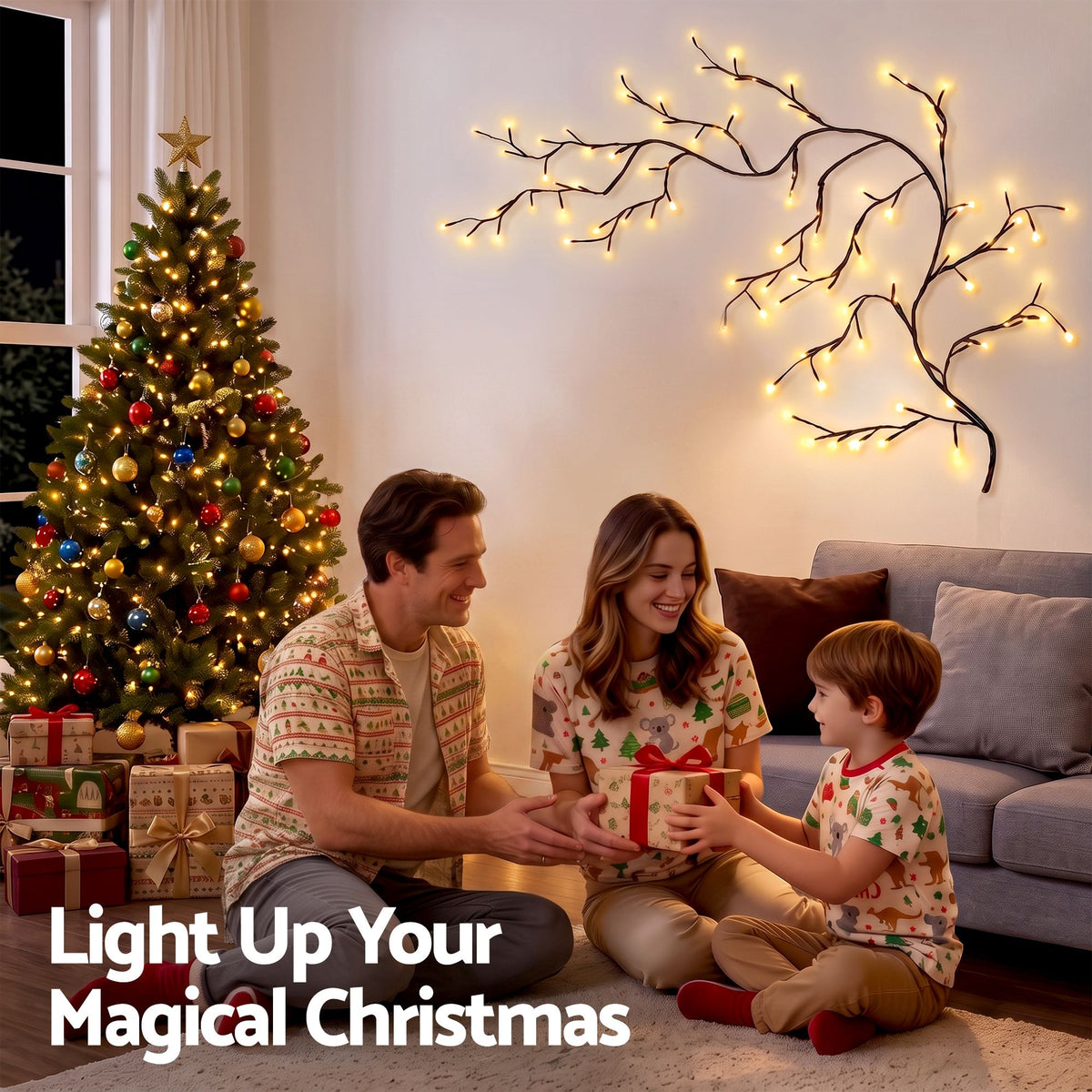 Willow vine branch lights, for indoor use.