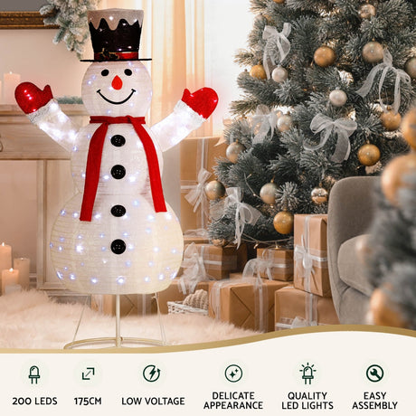 Another view of the 175cm lit snowman, for indoor or outdoor use.