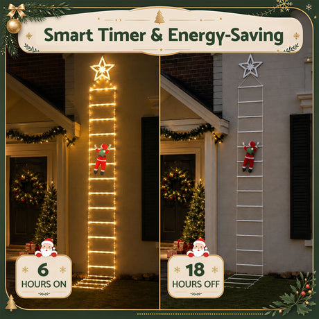 The 3.4m Santa ladder lights shown again, mains powered with a transformer.