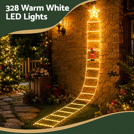 The 3.4m Santa ladder lights shown again, running on low voltage.
