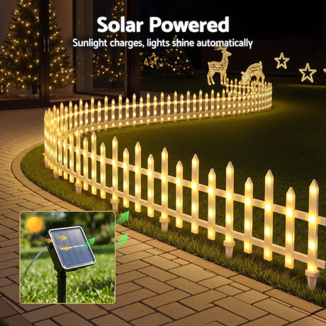 Another view of the eight solar fence lights, for outdoor use.