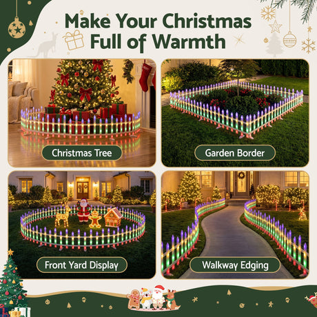 The eight solar fence lights shown again, eight lighting modes.