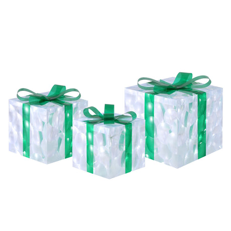 Another view of the three lit gift boxes, battery operated.