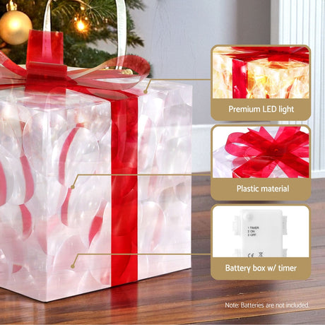 The three lit gift boxes shown again, 70 LEDs.