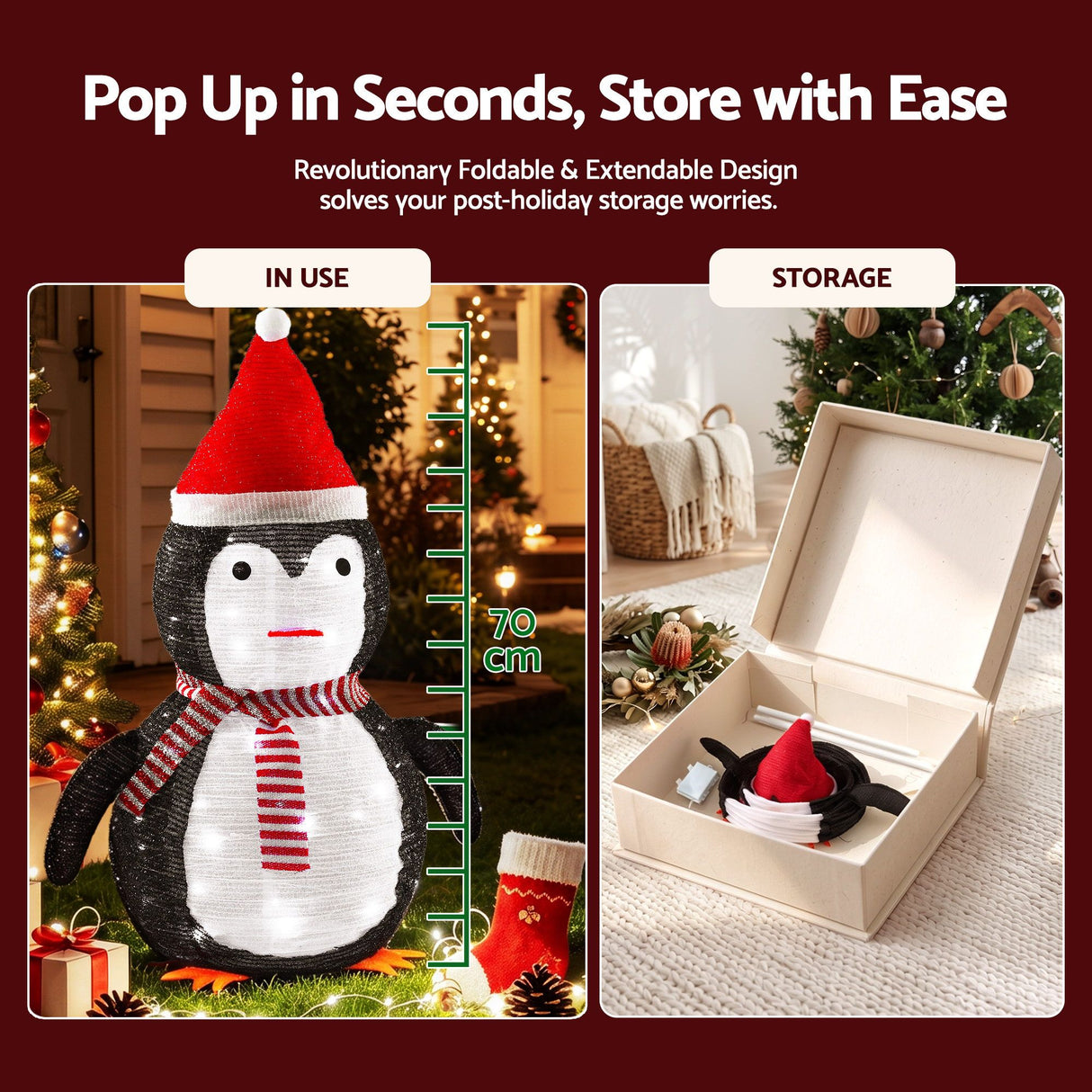Jingle Jollys Christmas Penguin Light LED Christmas Decoration Pop Up Christmas Display 70cm