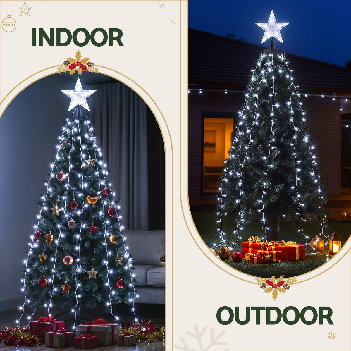 The 2.5m waterfall tree lights shown again, mains powered with a transformer.