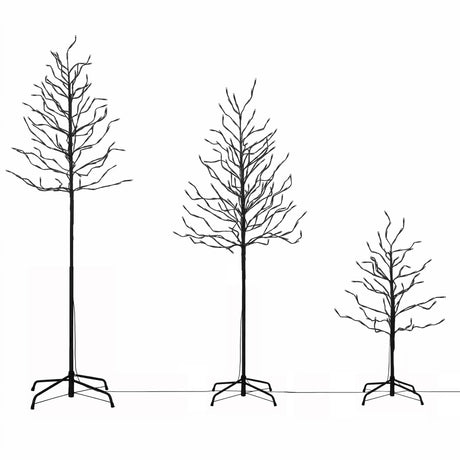 Another view of the three lit birch trees, arriving pre-lit.
