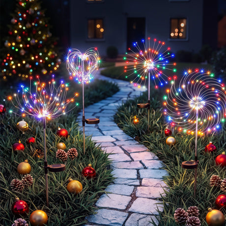 Four solar firework path lights with multicoloured LEDs.