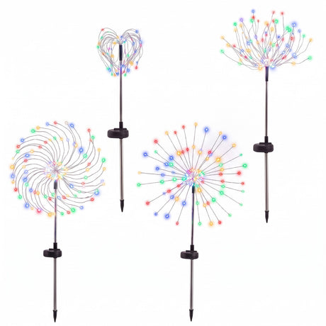 Another view of the four solar firework path lights, solar powered.