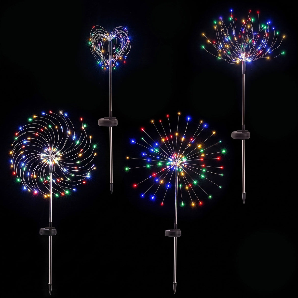 Jingle Jollys 4 Pack Christmas Path Lights Solar Firework Garden Decoration Multicolour