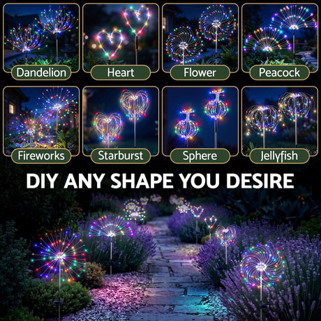 The four solar firework path lights shown again, solar powered.