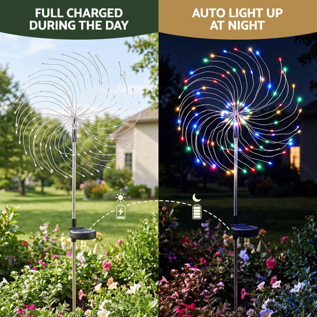 The four solar firework path lights shown again, for outdoor use.