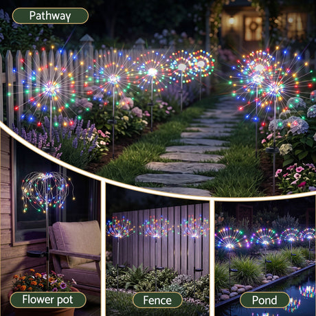 Four solar firework path lights, solar powered.