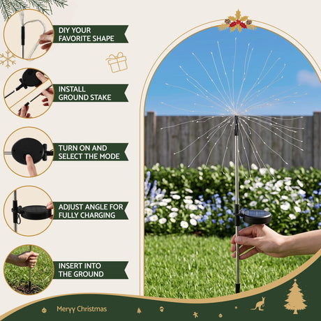 Four solar firework path lights, for outdoor use.