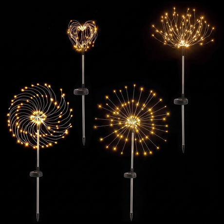 Another view of the four solar firework lights, for outdoor use.