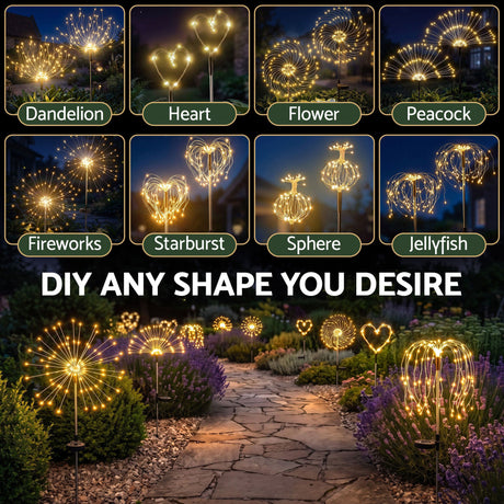 The four solar firework lights shown again, solar powered.