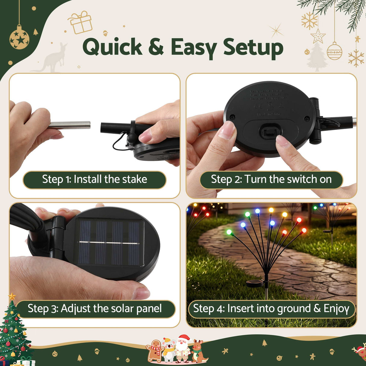 Jingle Jollys Christmas Lights Solar Firefly Lights Garden Decoration Path Lights Multicolour 3 Pack