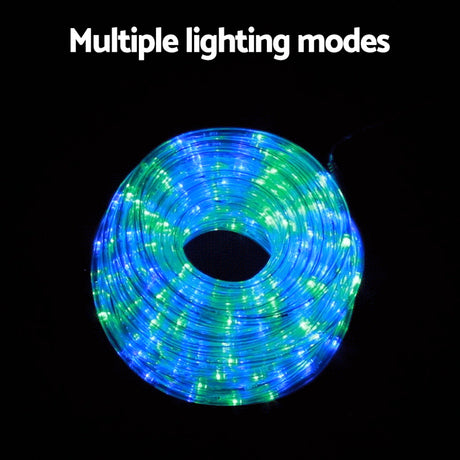 The 20m multicoloured rope light shown again, mains powered with a transformer.