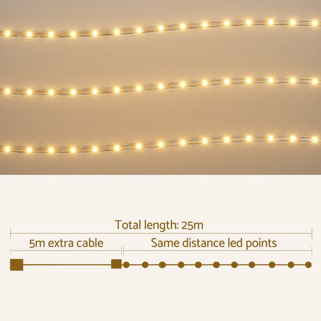 Another view of the 20m warm white rope light, mains powered with a transformer.