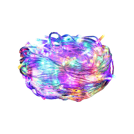 50m string lights, mains powered with a transformer.