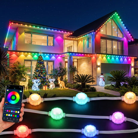 Smart permanent eaves lights, 30 metres with 72 LEDs and app control.