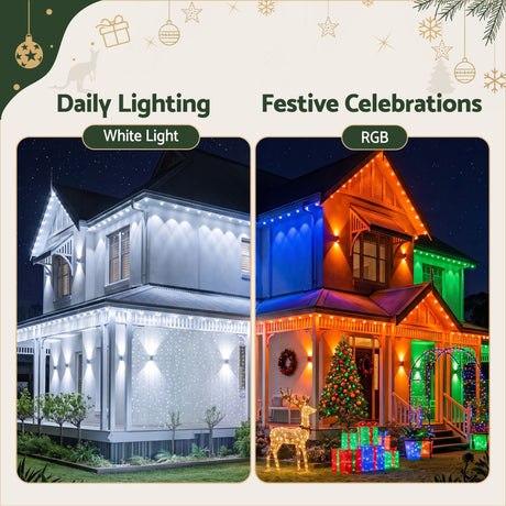 Another view of the 30m smart eaves lights, with a built-in timer.