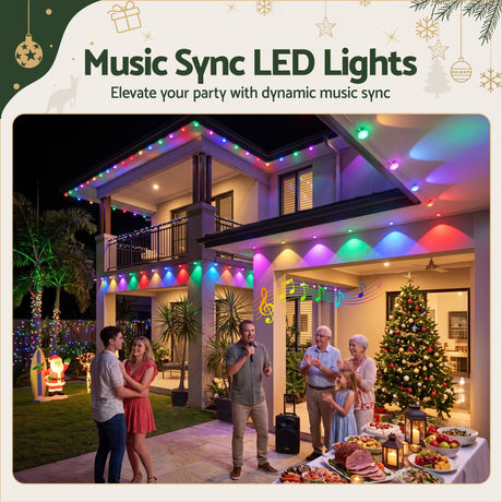 Another view of the 30m smart eaves lights, for indoor or outdoor use.