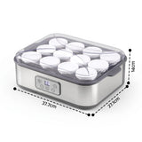 Devanti Yoghurt Maker Machine with 12x180ml Glass Cups Temp Control Grey