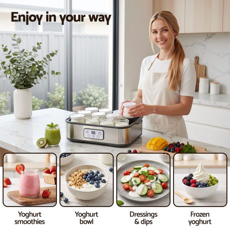 Devanti Yoghurt Maker Machine with 12x180ml Glass Cups Temp Control Grey.