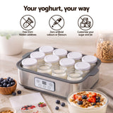 Devanti Yoghurt Maker Machine with 12x180ml Glass Cups Temp Control Grey
