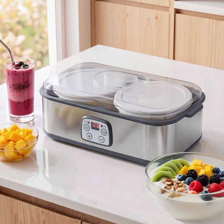 Devanti Greek Yoghurt Maker Machine 2x960ml Large Tubs Temp Control Grey.