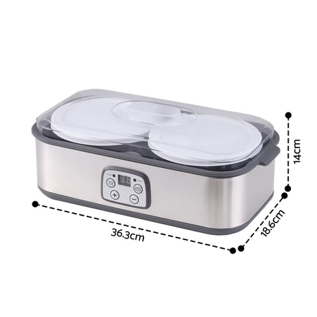 Devanti Greek Yoghurt Maker Machine 2x960ml Large Tubs Temp Control Grey.