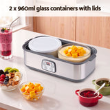 Devanti Greek Yoghurt Maker Machine 2x960ml Large Tubs Temp Control Grey