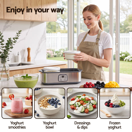 Devanti Greek Yoghurt Maker Machine 2x960ml Large Tubs Temp Control Grey.
