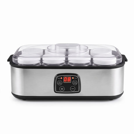 Devanti Yoghurt Maker Machine with 8x180ml Glass Cups Temp Control Black.