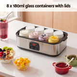 Devanti Yoghurt Maker Machine with 8x180ml Glass Cups Temp Control Black