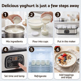 Devanti Yoghurt Maker Machine with 8x180ml Glass Cups Temp Control Black