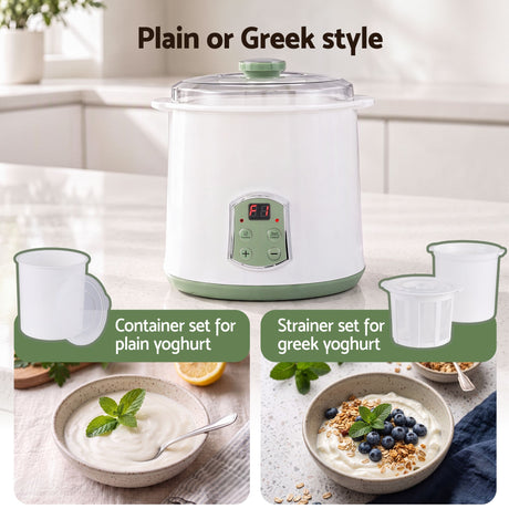 Devanti 2-in-1 Yoghurt Maker and Fermenter 2L with Greek Yoghurt Strainer Soft Cheese Machine.