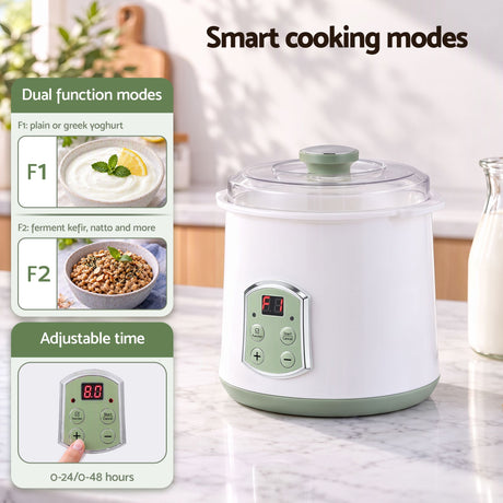 Devanti 2-in-1 Yoghurt Maker and Fermenter 2L with Greek Yoghurt Strainer Soft Cheese Machine.