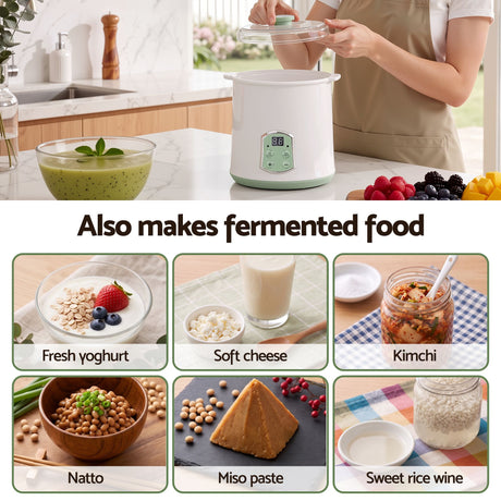 Devanti 2-in-1 Yoghurt Maker and Fermenter 2L with Greek Yoghurt Strainer Soft Cheese Machine.