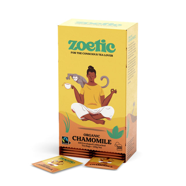 Zoetic chamomile tea enveloped tea bags